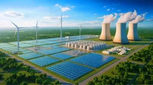 Illustration of the Hypergrid project integrating nuclear, solar, and wind power to support AI data centers. Image generated by AI.