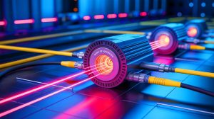 Illustration of advanced laser power converters transmitting energy over long distances. Image generated by AI.
