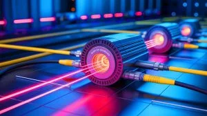 Illustration of advanced laser power converters transmitting energy over long distances. Image generated by AI.