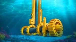 Illustration of the T3600 subsea trencher, the world's most powerful sea trencher designed to protect offshore infrastructure. Image generated by AI.