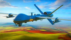 Illustration of the Royal Air Force's Protector RG Mk1 drone in flight. Image generated by AI.