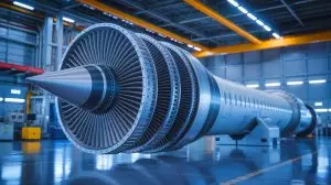 Illustration of a next-generation self-cooling turbine blade enhancing jet engine performance in China. Image generated by AI.