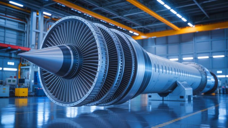 Illustration of a next-generation self-cooling turbine blade enhancing jet engine performance in China. Image generated by AI.