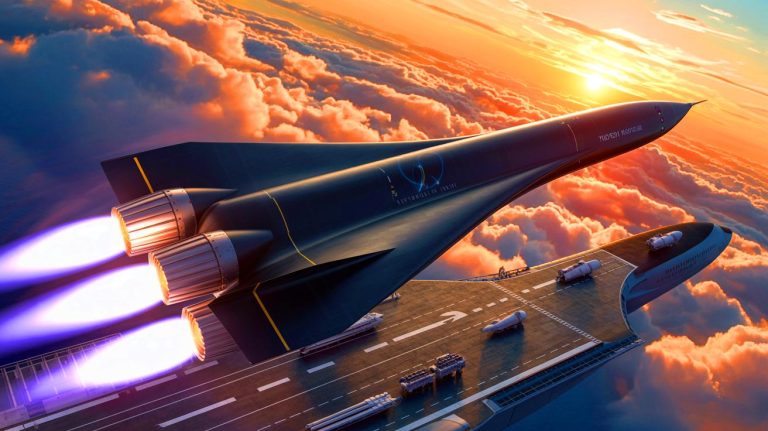 Illustration of an advanced hypersonic test vehicle powered by upgraded rocket engines. Image generated by AI.