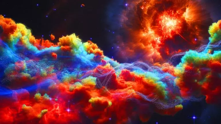 Illustration of water molecules forming in the ancient universe. Image generated by AI.