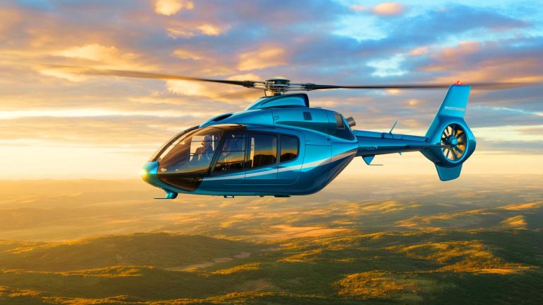 Illustration of the first piloted flight of a hydrogen-powered helicopter. Image generated by AI.