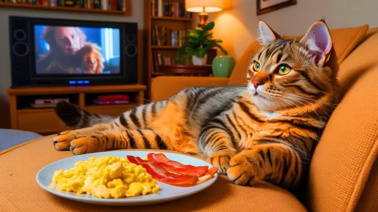 Illustration of Creme Puff, the world's oldest cat, enjoying a unique lifestyle. Image generated by AI.