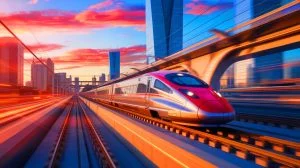 Illustration of the CR450 bullet train showcasing its bird-inspired design and high-speed capability, generated by artificial intelligence.