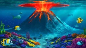 Illustration of an undersea volcano off the coast of Oregon, generated by artificial intelligence.