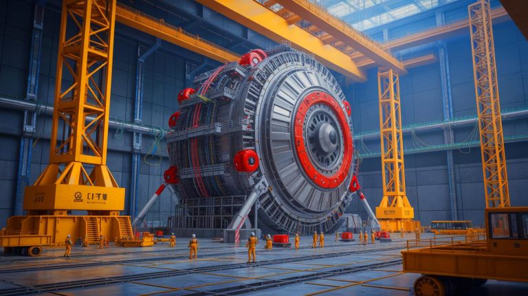 Illustration of the BEST nuclear fusion reactor under construction in China. Image generated by AI.