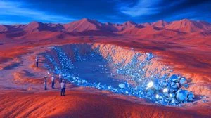 Illustration of China's newly discovered zirconium reserve in the Tarim Basin, highlighting its potential impact on global technology, created by artificial intelligence.