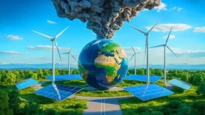 Illustration of Earth's carbon budget depletion due to record greenhouse gas emissions. Image generated by AI.