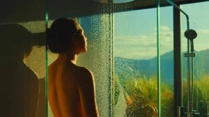 Illustration of the debate between morning and night shower preferences. Image generated by AI.