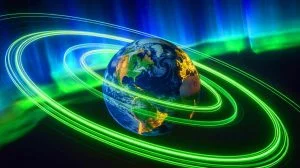 Illustration of Earth's magnetic field reversal event and its impact on the planet. Image generated by AI.