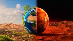 Illustration of Mars colonization vision challenged by expert, highlighting Earth's superior habitability, generated by artificial intelligence.