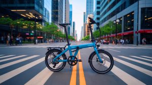 Illustration of the Dahon K-Feather, a lightweight and affordable folding electric bike, generated by artificial intelligence.
