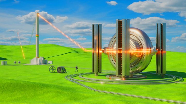 Illustration of the future ARC power plant by Commonwealth Fusion Systems partnering with Google for fusion energy. Image generated by AI.