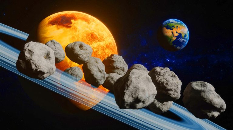 Illustration of hidden co-orbital asteroids near Venus potentially approaching Earth. Image generated by AI.