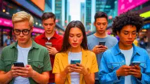 Illustration of the decline in cognitive abilities in younger generations, highlighting technology's impact, as an artificial illustration.
