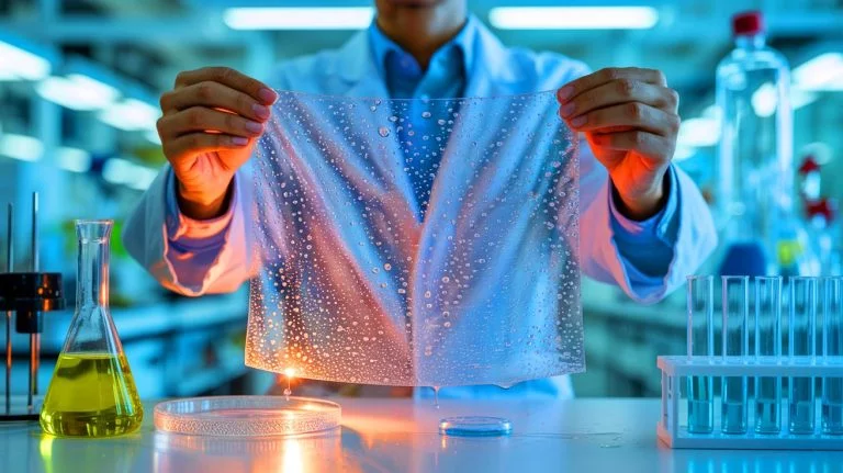 Illustration of a groundbreaking non-stick coating developed by the University of Toronto, highlighting its performance and sustainable features, generated by artificial intelligence.