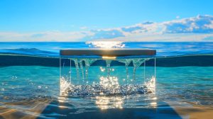 Illustration of a solar-powered aerogel device converting seawater into freshwater. Image generated by AI.