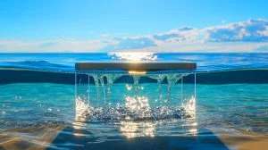Illustration of a solar-powered aerogel device converting seawater into freshwater. Image generated by AI.