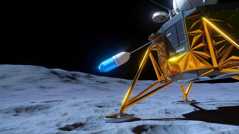 Illustration of Firefly’s Elytra Dark vehicle deploying Blue Ghost into lunar orbit.