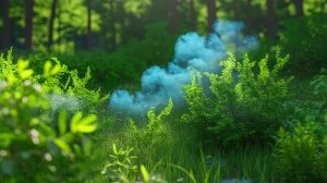 Illustration of plants emitting isoprene as a defense mechanism against pests. Image generated by AI.