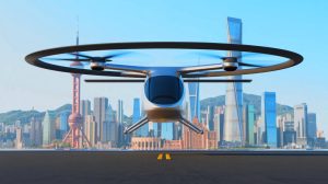 Illustration of AutoFlight's groundbreaking two-ton electric vertical takeoff and landing aircraft, generated by artificial intelligence.