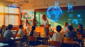 Illustration of the growing use of artificial intelligence in education and its impact on transparency.