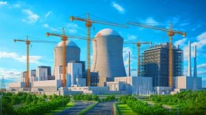 Illustration of Japan's renewed nuclear energy plans with Kansai Electric's Mihama reactor project, marking a shift in energy strategy, generated by artificial intelligence.