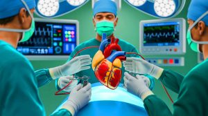 Illustration of a breakthrough heart transplant technique developed by Vanderbilt scientists, generated by artificial intelligence.