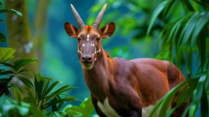Illustration of the elusive Asian unicorn, the saola, in its natural habitat. Image generated by AI.