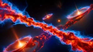Illustration of a massive filament of hot gas connecting galaxy clusters, generated by artificial intelligence.