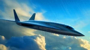 Illustration of the impact of rain droplets on hypersonic aircraft, created by artificial intelligence.
