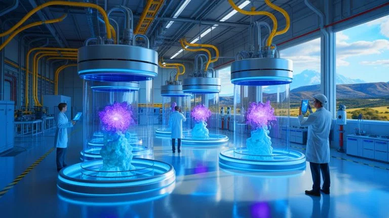 Illustration of Australia's innovative hydrogen production in powder form, generated by artificial intelligence.