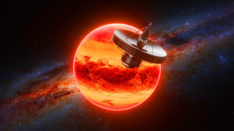 Illustration of NASA's Habitable Worlds Observatory detecting oceans on distant exoplanets, generated by artificial intelligence.