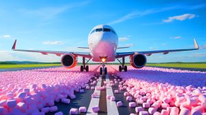 Illustration of a revolutionary "marshmallow" concrete runway designed to enhance aviation safety, generated by artificial intelligence.