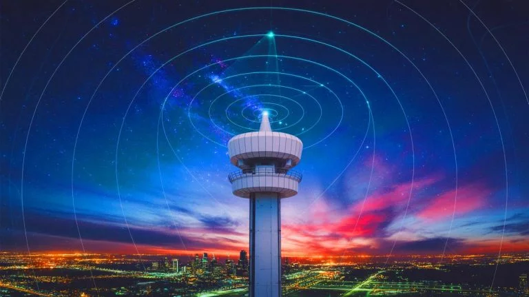“Earth’s Airports Are Shouting Into Space”: Leaked US Radar Signals Now Travel 200 Light-Years, Triggering New Fears of Alien Contact Among Scientists Illustration of airport radar systems potentially sending signals into space, generated by artificial intelligence.