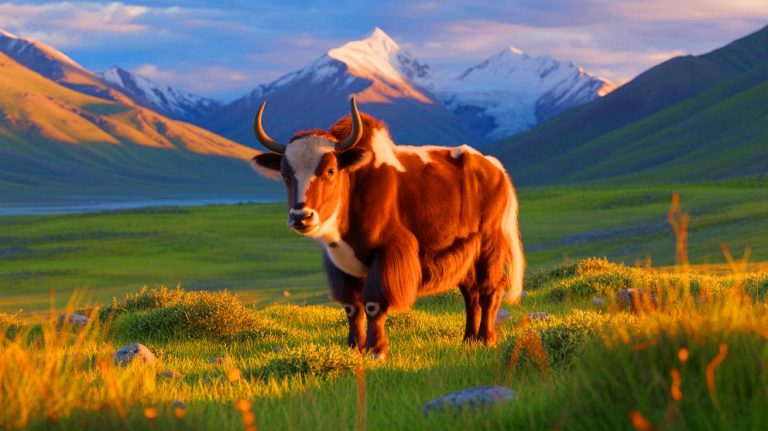 Illustration of the world's first cloned yak in Tibet, generated by artificial intelligence.