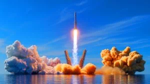 Illustration of China's Yuanxingzhe-1 reusable rocket during a successful test, generated by artificial intelligence.