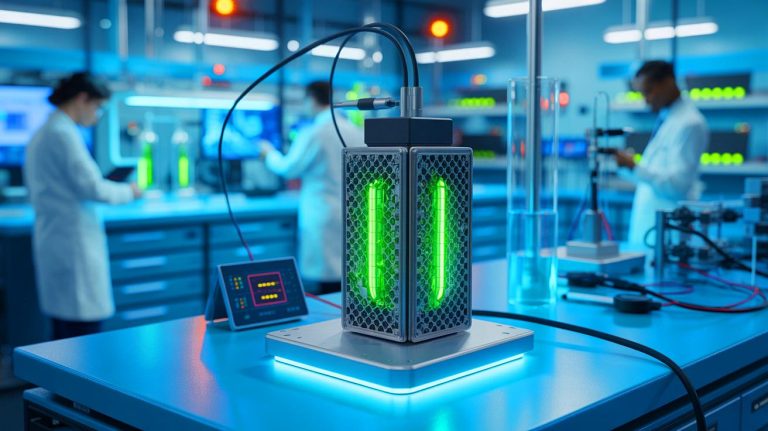 “Living Metal Just Changed Everything”: 3D-Printed Steel Bacteria Battery Breaks Energy Record and Shocks Scientists Illustration of a 3D-printed steel bacteria battery achieving record-breaking energy output, generated by artificial intelligence.