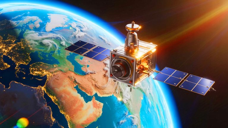 Illustration of the Quantum Gravity Gradiometer Pathfinder revolutionizing Earth observation, generated by artificial intelligence.