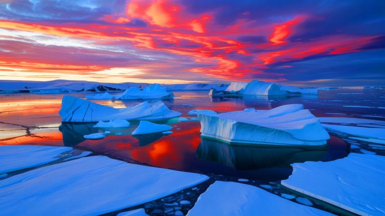 Illustration of global sea ice reaching historic lows, generated by artificial intelligence.