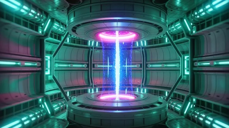 Illustration of China's "artificial sun" fusion reactor EAST achieving a record-breaking plasma confinement, generated by artificial intelligence.
