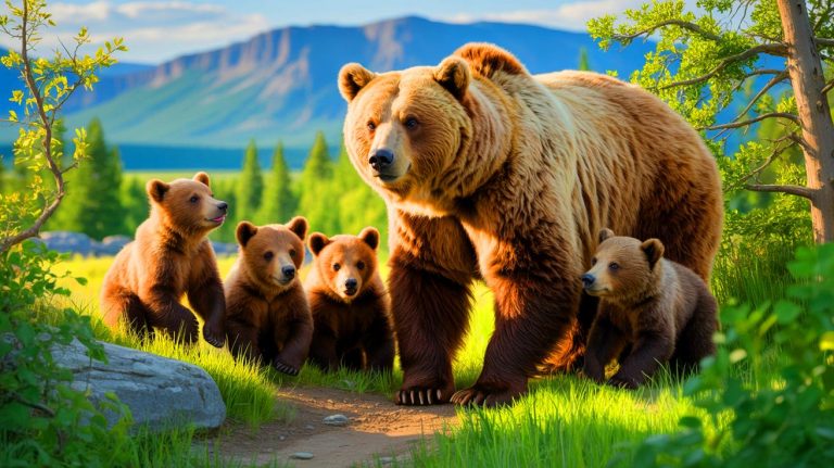 “She Wasn’t Supposed to Exist”: U.S. Scientists Finally Confirm Spotted Supermom After 40 Years of Denial and Cultural Cover-Up Illustration of the grizzly bear "Supermom" with her five cubs in Yellowstone National Park, generated by artificial intelligence.