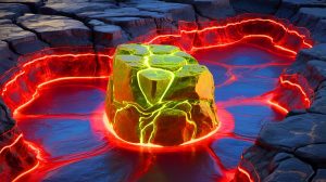 Illustration of the mineral olivine's role in transporting water into Earth's mantle, generated by artificial intelligence.