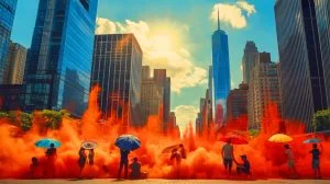 Illustration of the extreme heat wave impacting the eastern United States, highlighting climate change effects.