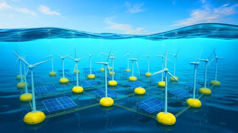 Illustration of an underwater treasure trove of renewable energy discovered by scientists in Scotland, generated by artificial intelligence.