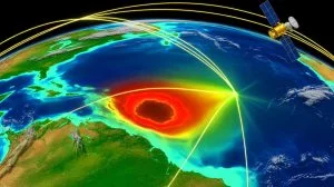Illustration of the South Atlantic Anomaly affecting Earth's magnetic field, generated by artificial intelligence.